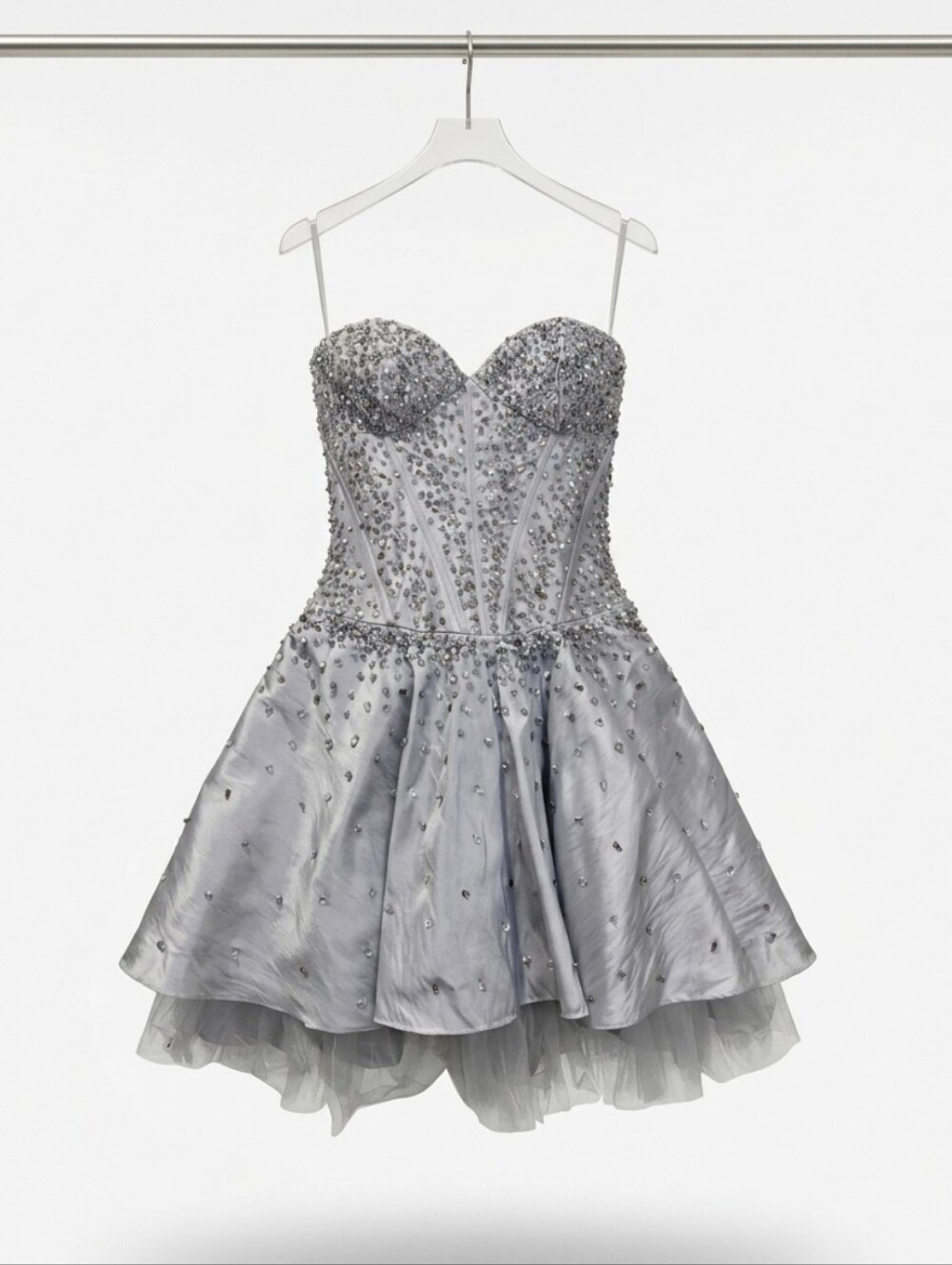May Queen Silver Beaded Strapless Corset  Party Mini Dress fits XS